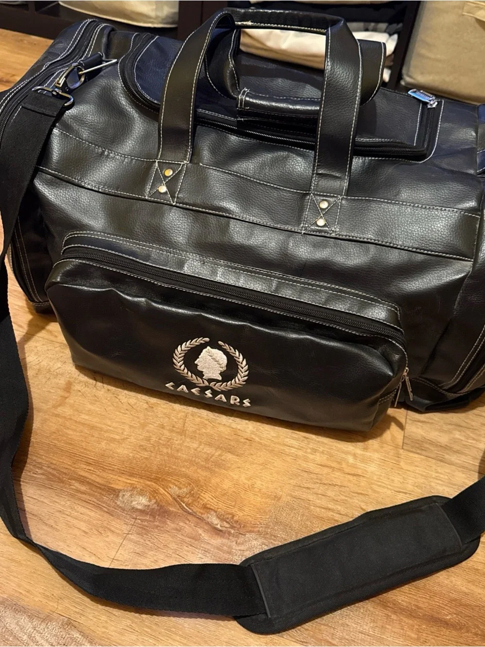 Official promotional Leather Bag With Caesar Palace Emblem Duffel Carry On Strap